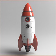 Wall Mural - retro-styled rocket ship, red and white, isolated