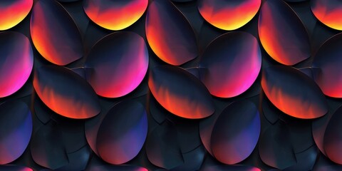 Fototapete - Colorful abstract wavy shapes in a gradient. 3D rendering of abstract image of gradient orange, red, blue color in various pattern with black background. Digital art design for poster, print. AIG51.