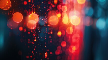 Poster - Abstract orange and blue particles on a dark background. Abstract artwork of glowing and glittering light with blurring background. Digital art for design and print. Digital background. AIG53.