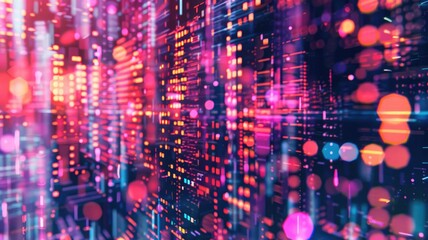 Poster - Abstract circuit lines in vibrant colors on a dark background. Digital artwork of vibrant color glowing neon glitch effect. Technology innovation and digital innovation concept. Error pattern. AIG53.