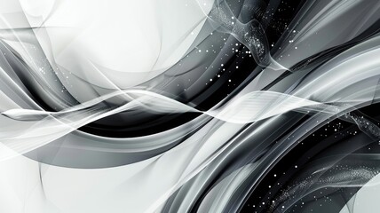 Poster - Abstract black and white metallic curves. Digital artwork for design of black and white fluid motion flowing in background. Monochrome effect. Motion shot of liquid wave made from metallic. AIG53.