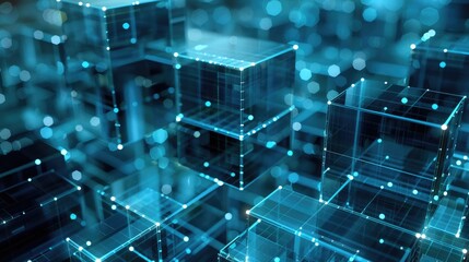 Poster - A captivating scene of transparent cubes floating in a web3-inspired background, showcasing a futuristic design that represents technology, innovation, and digital connectivity.