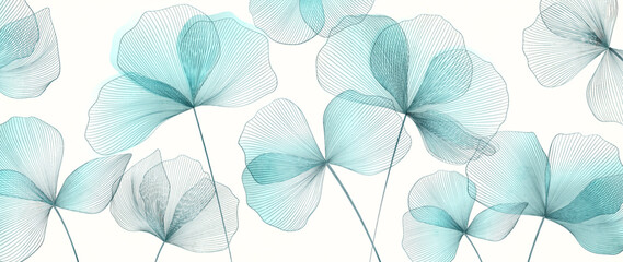 Wall Mural - luxury abstract art background with flowers and leaves in green with line elements. botanical banner