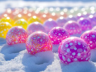 Poster - Vibrant acrylic multi colored balls arranged in a gradient pattern with soft light for artistic and commercial exploration