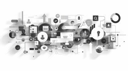 Poster - Digital face composed of various images and pixels on a white background. Abstract human portrait with 3D rendering geometric shape. Technology innovation and artificial intelligence concept. AIG53.