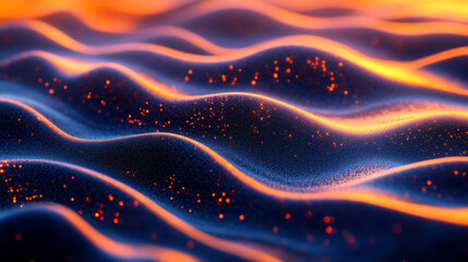Poster - Dark glowing neon blue orange and green grainy gradient background symbolizes summer energy futuristic vibes and digital creativity perfect for web banners posters or modern visual design


