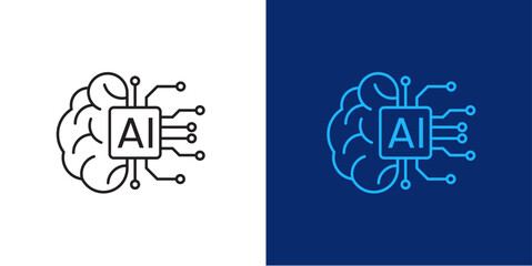 Fototapete - ai brain chip logo. neural network technology icon. linear artificial intelligence sign with editabl