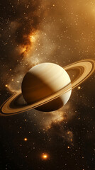 Wall Mural - Saturn showcases its iconic rings and swirling gas layers in a breathtaking cosmic display symbolizing mystery expansion time and the beauty of celestial harmony surrounded by twinkling stars

