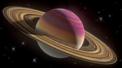 Wall Mural - Saturn showcases its iconic rings and swirling gas layers in a breathtaking cosmic display symbolizing mystery expansion time and the beauty of celestial harmony surrounded by twinkling stars

