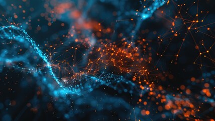Poster - Discover a stunning abstract futuristic background featuring vibrant blue and orange lights. Perfect for technology, science, and digital themes.