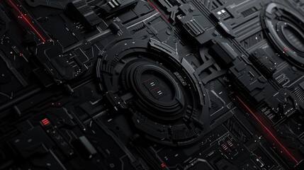 Poster - Explore a futuristic dark cyber background featuring intricate patterns and designs. Ideal for technology projects, digital art, and creative applications.