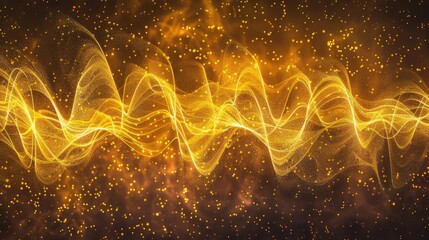 Poster - This image features vibrant yellow waves resembling audio noise, creating a dynamic and energetic visual effect, perfect for multimedia projects and abstractions.