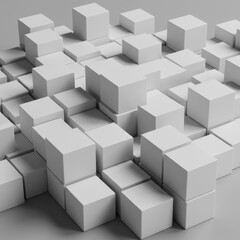 Poster - Abstract 3D Rendering of Interlocking White Cubes: A Geometric Composition of Cubic Forms