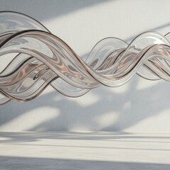 Poster - Abstract Glass Sculpture in Minimalist Setting: Swirling Curves and Subtle Light Play