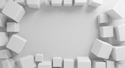 Poster - Abstract White Cube Border Frame Minimalist 3D Render Design Background Modern Geometric Shapes