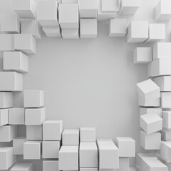 Poster - Abstract 3D White Cube Frame: Minimalist Geometric Design Background