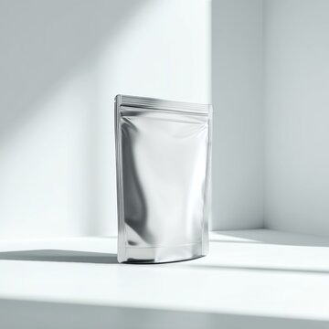 Silver Pouch Mockup in Minimalist Setting