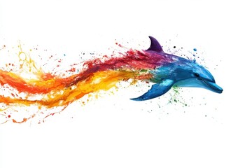 Naklejka na meble Colorful Dolphin Splashing Through Vibrant Artistic Watercolors