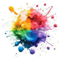 Poster - Rainbow colored paint splash against a solid black background creating an abstract artistic visual effect isolated on a white background,