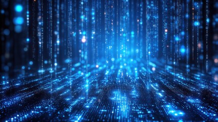 Poster - A mesmerizing digital background featuring glowing blue particles creating a dynamic flow of light and energy.