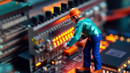 Poster - Miniature worker on a circuit board