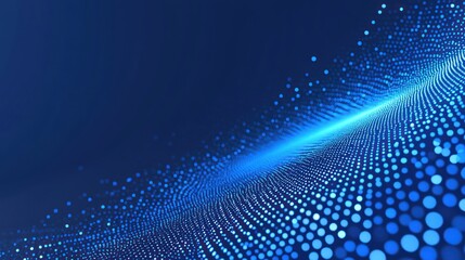 Fototapete - A vibrant blue digital wave with dotted patterns flowing elegantly, creating a sense of movement and innovation in technology.