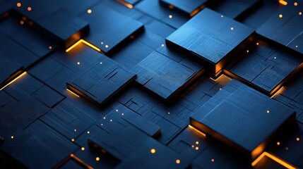 Poster - Abstract technology background featuring a dynamic pattern of interlocking shapes with glowing accents, perfect for digital themes.