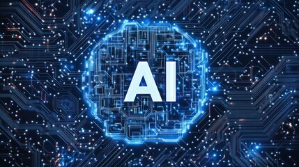 Poster - Futuristic AI design showcasing a circuit board with glowing elements and the letters 'AI' prominently featured.