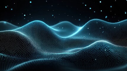 Wall Mural - Abstract digital landscape of undulating particles.