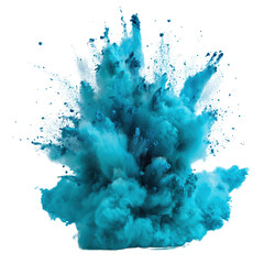 Poster - Bright blue powder explosion creating a vibrant cloud in the air on a white background isolated on a white background,