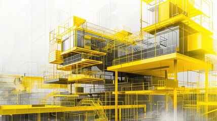 Poster - This illustration showcases a complex microservice architecture in vibrant yellow, highlighting the intricacies of system design and modern technology layouts.