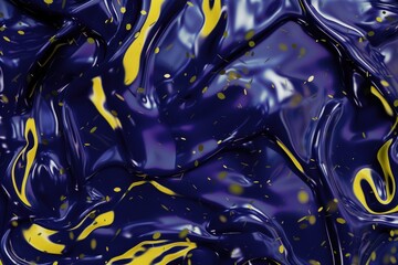 Fototapete - Abstract fluid shapes in blue and yellow with confetti. Digital 3D rendering art of yellow and blue swirling color mixing together Abstract shape concept. Contemporary decorative pattern. AIG51.