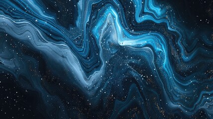 Poster - Blue wavy abstract pattern with light and shadow effects. 3D rendering for design with blue color in wave pattern. Flowing lines and smooth curves provide a visually appealing composition. AIG53.
