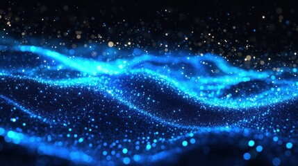 Wall Mural - Abstract digital illustration of shimmering blue particles.