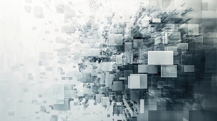 Poster - Digital face composed of various images and pixels on a white background. Abstract human portrait with 3D rendering geometric shape. Technology innovation and artificial intelligence concept. AIG53.
