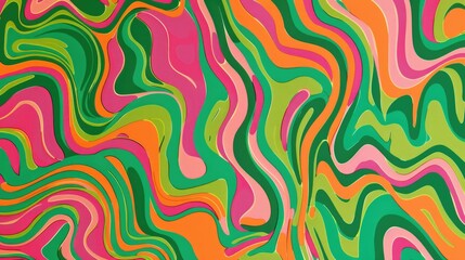 Poster - Abstract fluid pattern with vibrant colors in green, yellow, and pink tones. Psychedelic design for wallpaper and fabric. Background image of fluid pattern with vibrant color. Swirling texture. AIG51.