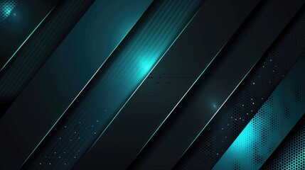 Poster - Diagonal lines with neon teal glow on dark background. Digital artwork for modern and futuristic design. Background view of blue glowing light dots with dark background. Design element. AIG51.