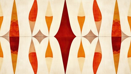 abstract symmetrical orange and red pattern on beige background.