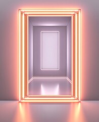 Poster - Glowing Neon Orange Rectangular Frames in Minimalist White Hallway