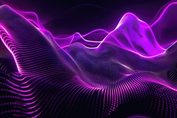 Poster - Abstract purple and black wavy lines. Design for poster, wallpaper. Digital artwork of glowing neon purple color made from metallic with black background. Futuristic design composition. AIG51.
