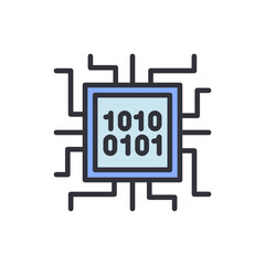 Poster - Binary code system colored icons, minimalist vector illustration ,simple transparent graphic element .Isolated on white background