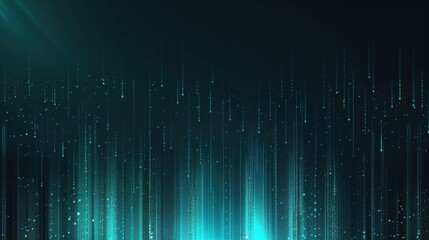Poster - Diagonal lines with neon teal glow on dark background. Digital artwork for modern and futuristic design. Background view of blue glowing light dots with dark background. Design element. AIG51.