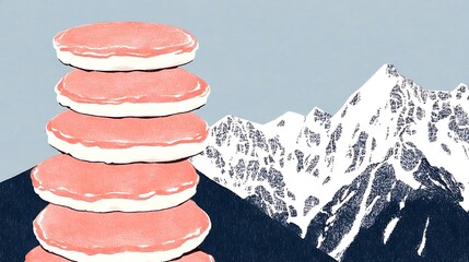 Poster - Pink Pancakes and Snowy Mountain Peaks Illustration