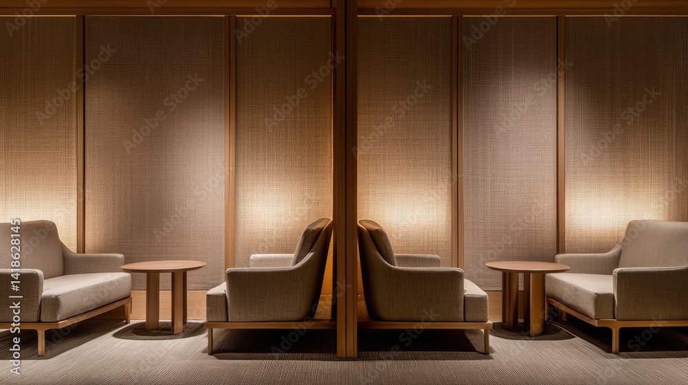 Soft textile panels hung within wooden frames acting as light walls to ...