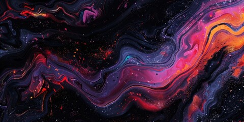 Poster - Abstract fluid art with vibrant colors and swirling patterns. Abstract artwork of vibrant color or multi colored mixing together while splashing in dark background. Digital painting for design. AIG51.