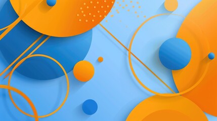 Poster - Abstract geometric shapes in blue and orange color palette. Various circles and lines. Digital artwork of colorful circle overlapping together. Abstract image of geometric shape structure. AIG51.