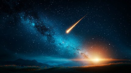 Wall Mural - celestial event with shooting star over a tranquil landscape