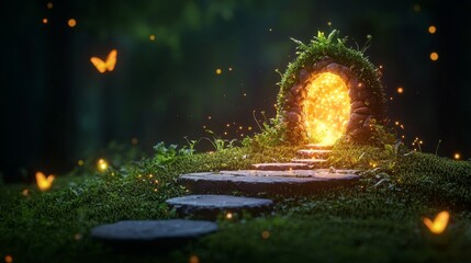 Wall Mural - Enchanted doorway in a mystical forest setting