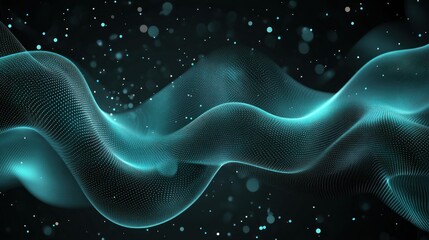 Wall Mural - Abstract teal wave patterns with shimmering particles.