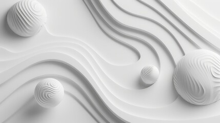 Poster - Abstract white flowing waves resembling fabric. Background image of 3D rendering art with wavy texture or monochrome wall with ocean wave. Digital artwork for minimalist and modern design. AIG51.